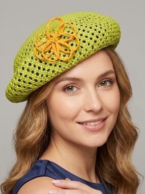 Vintage Green Seagrass Straw Half Hat - One Size